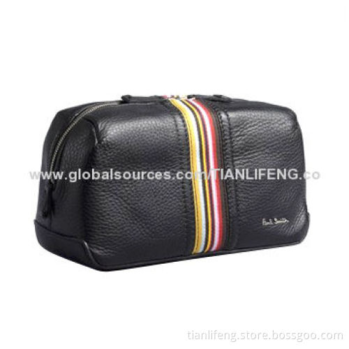 Black leather with stripes toiletry bag